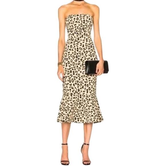 Cinq a Sept Luna Leopard Print Strapless Mermaid Dress $899 Sz 4 Cocktail Formal - Picture 1 of 9